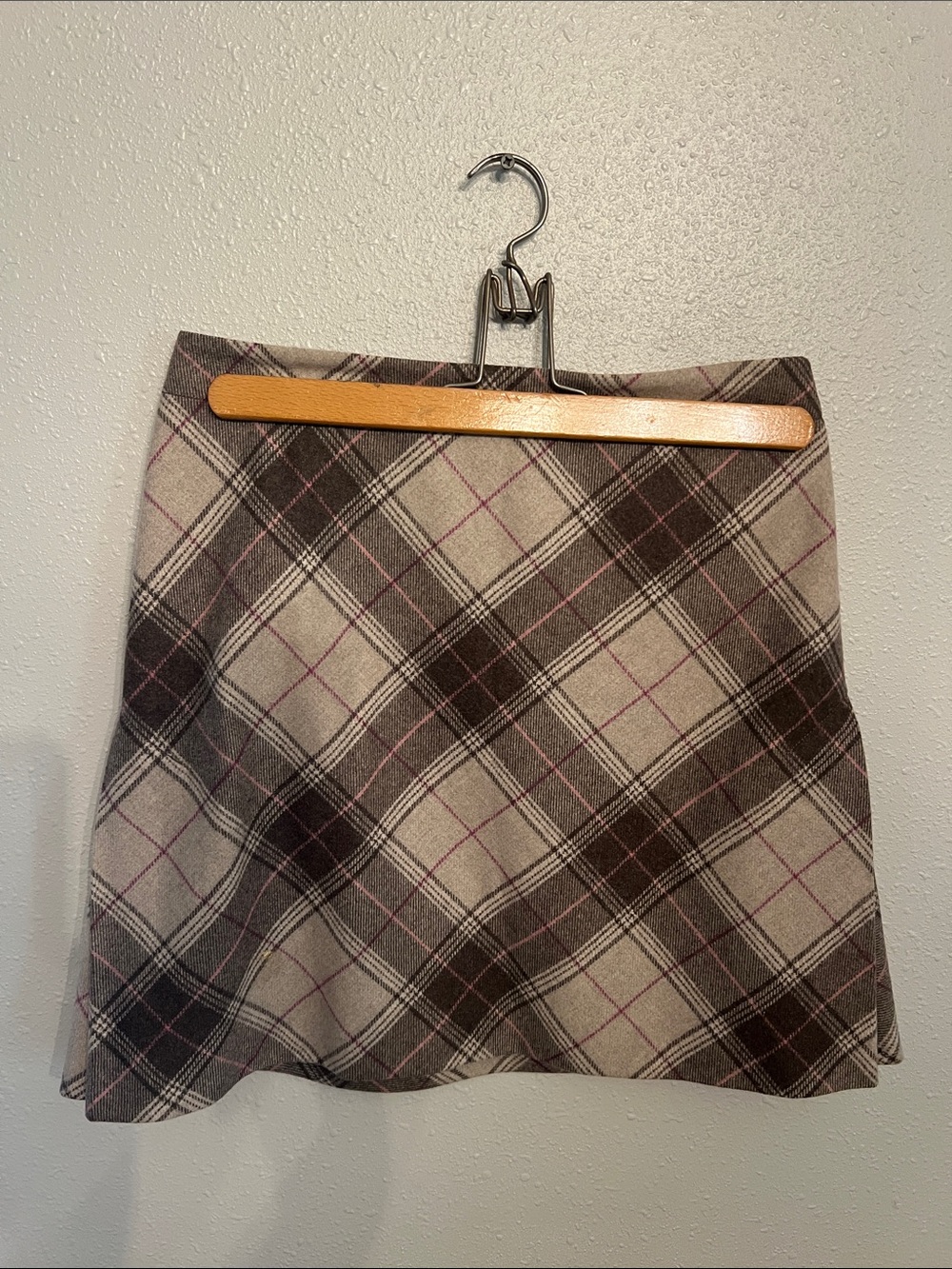 Plaid A-Line wool Mini Skirt in Gray and Pink
